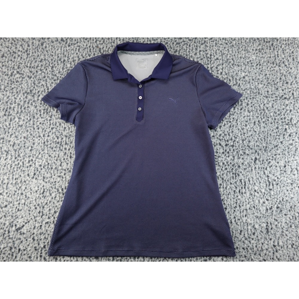 Puma Golf Polo Women XL Navy Blue Good Micro-Dot Turtle Bay Logo Short Sleeve
